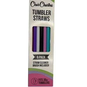 Char Charms Straws 6 Pack Cleaner‎ Brush Included Fits 30oz Tumble